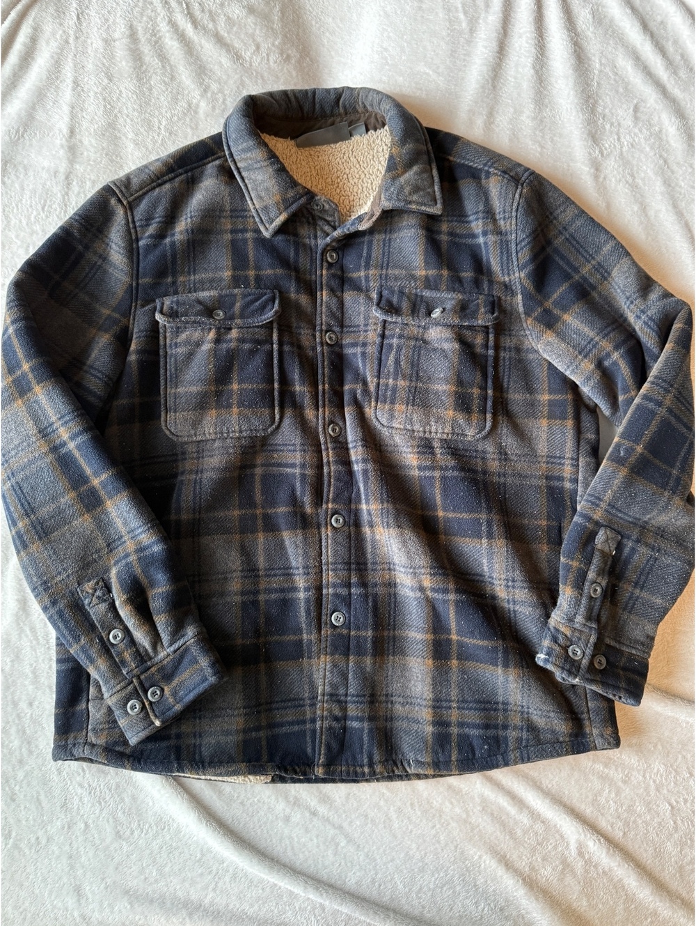 Free Country XL Sherpa Lined Plaid Shirt Jacket Blue